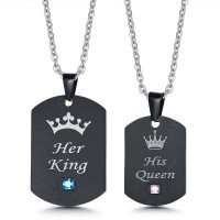 Ip Black Plating Stainless Steel Her King His Queen Pendant With Zirconia