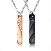 Shiny Rhinestones Setting Heart Design Bar Necklace Stainless Steel With Rose Gold Plating