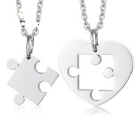 High Polished Heart Stainless Steel Puzzle Piece Necklace Pendant