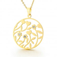 Wholesale Hollow Pendant Stainless Steel Flower Zircon Necklace