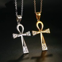 Gold Plating Stainless Steel Cross Pendant With Zircon