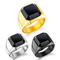 Hip Hop Street Jewelry Black Agate CZ Stainless Steel Rings